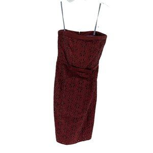 Vera Wang Lavender Label Strapless Dress Women's 2 Maroon Silk Rear Zip